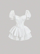 Women's Embroidered Ruffle Sleeve Romper For Spring/Summer, White Jumpsuit